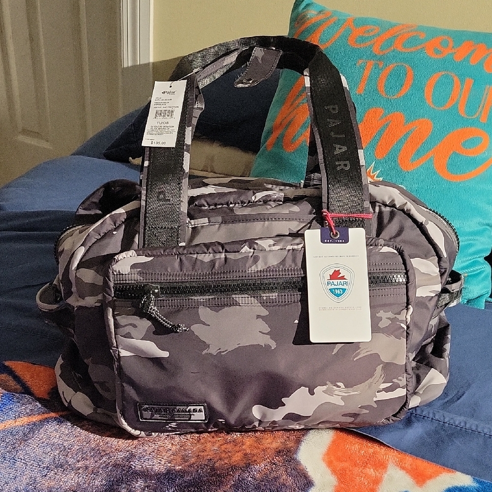 Pajar Black and Gray Camouflage Duffel Bag NWT